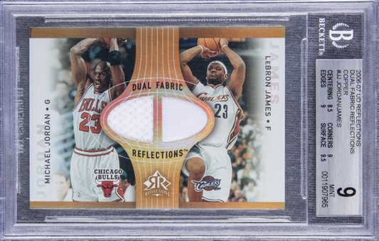2006-07 UD Reflections Dual Fabric Copper #JJ Michael Jordan/LeBron James Game Used Patches Card (#22/50) – BGS MINT 9